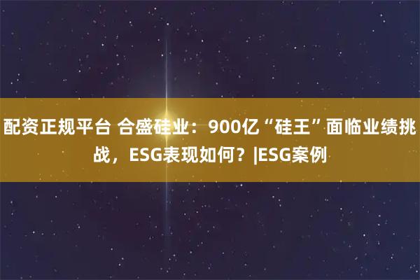 配资正规平台 合盛硅业：900亿“硅王”面临业绩挑战，ESG表现如何？|ESG案例