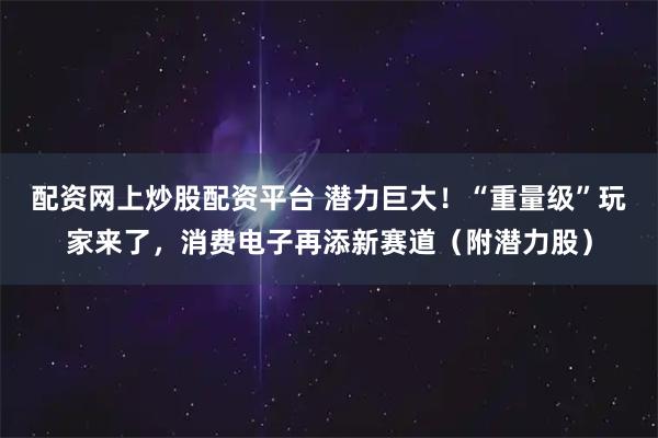 配资网上炒股配资平台 潜力巨大！“重量级”玩家来了，消费电子再添新赛道（附潜力股）